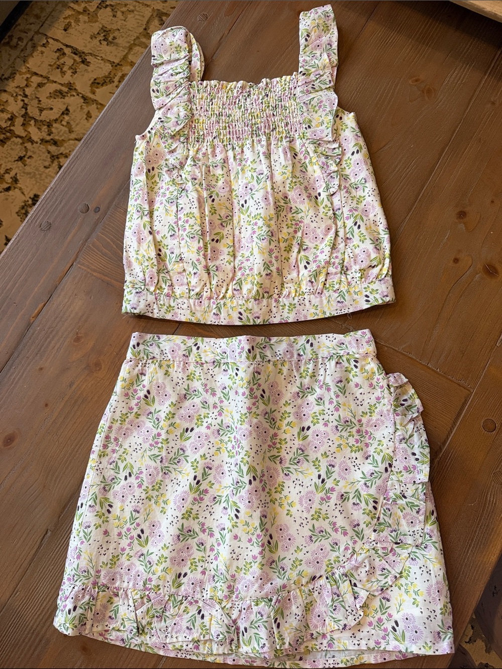 Girls Floral Pink Two-Piece Skirt Set